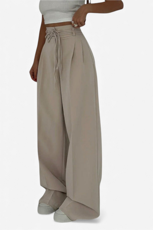 HLAČE WIDE-LEG Z KORSETNIM PASOM