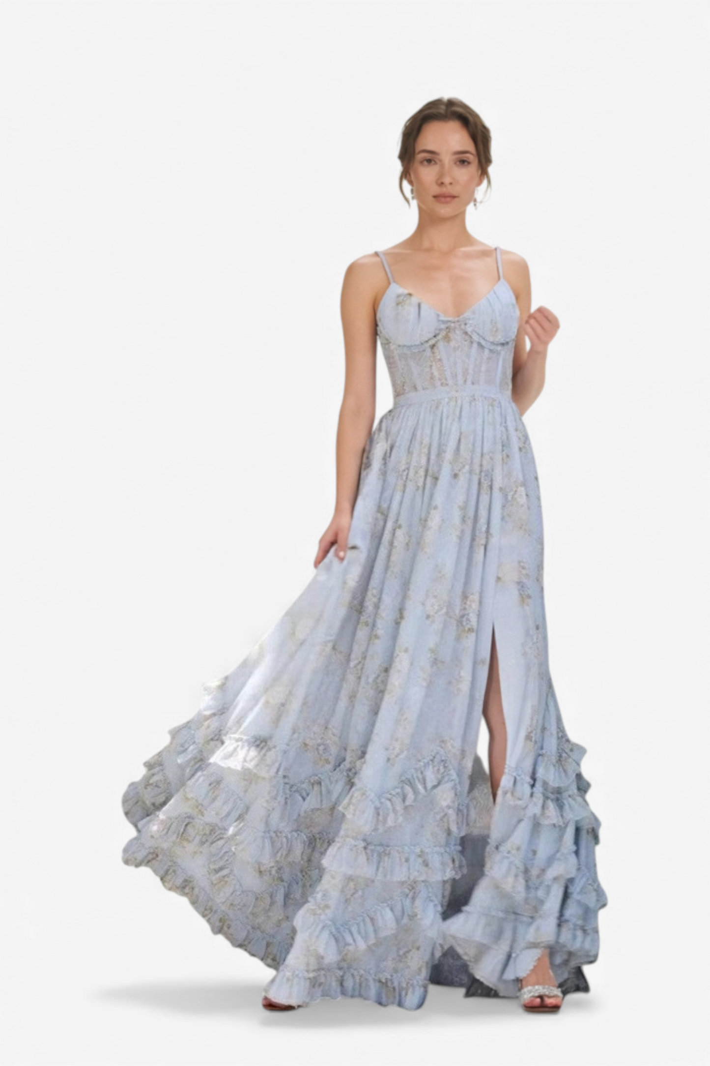 DOLGA OBLEKA S KORSETOM IN VOLANČKI