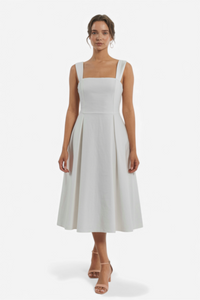 MIDI OBLEKA OPRIJETEGA KROJA S KVADRATNIM IZREZOM