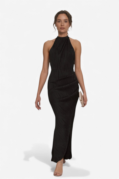 ELEGANTNA MIDI OBLEKA IZ NABRANEGA ŠIFONA