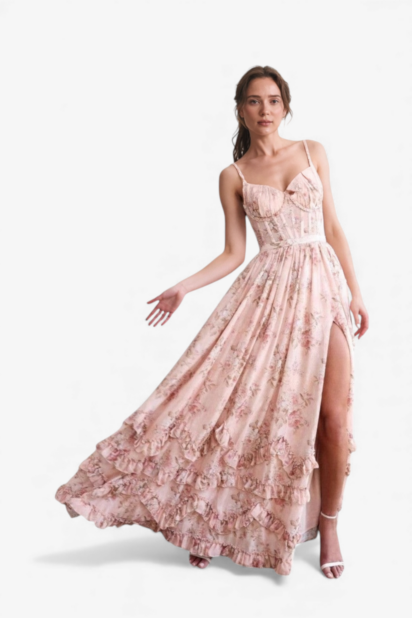 DOLGA OBLEKA S KORSETOM IN VOLANČKI