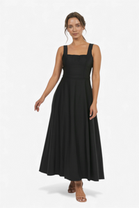 MIDI OBLEKA OPRIJETEGA KROJA S KVADRATNIM IZREZOM